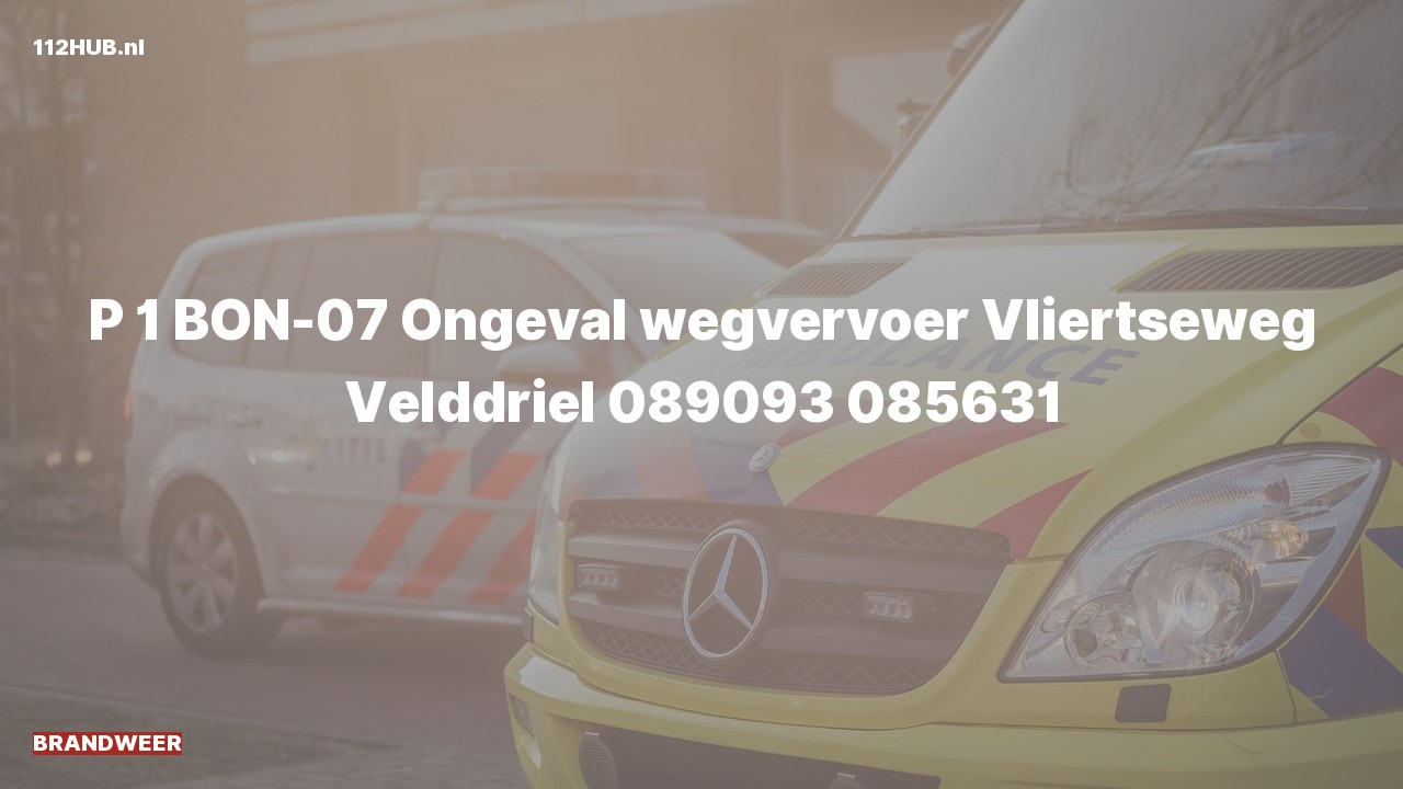 Deelafbeelding voor Brandweer met spoed voor verkeersongeval naar de Vliertseweg in Velddriel.