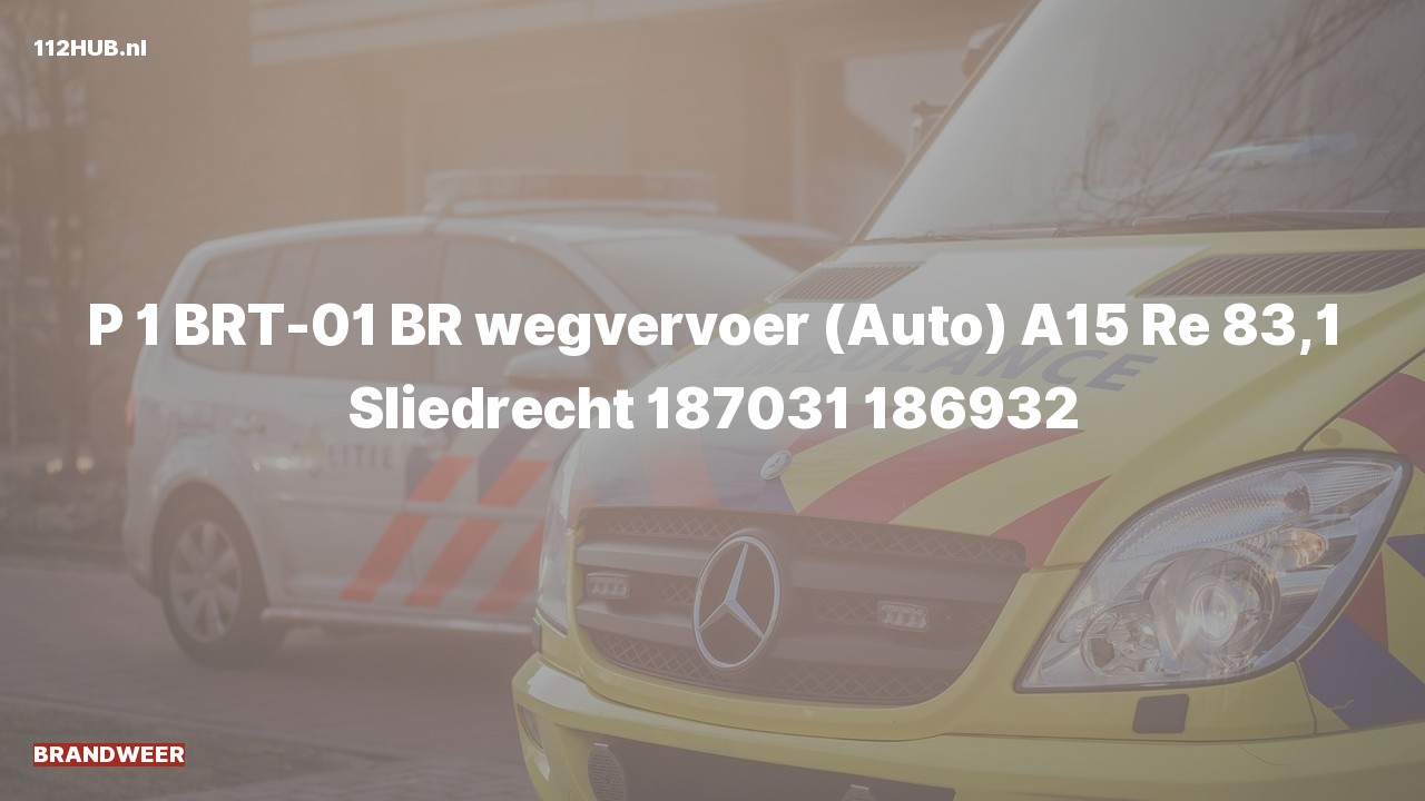 Deelafbeelding voor Brandweer met spoed op de A15 bij hectometerpaaltje 83.1.