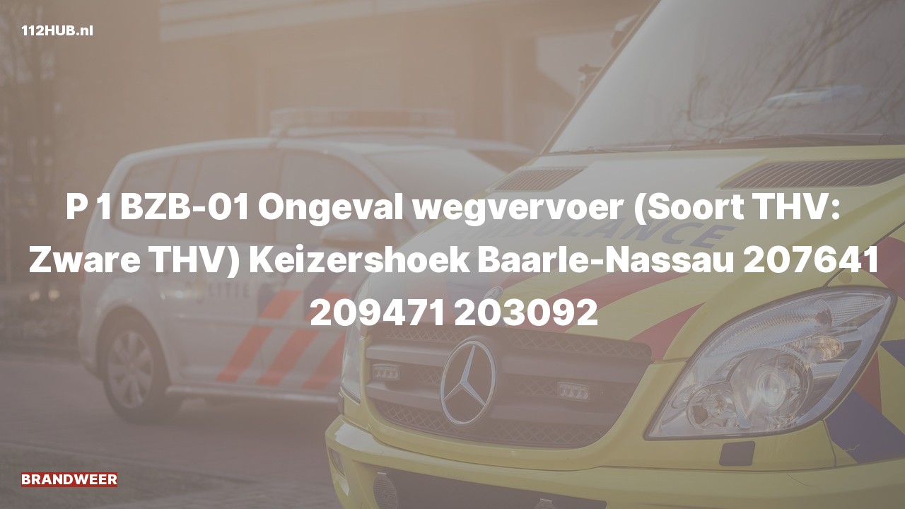 Deelafbeelding voor Brandweer met spoed voor verkeersongeval naar de Keizershoek in Baarle-Nassau.