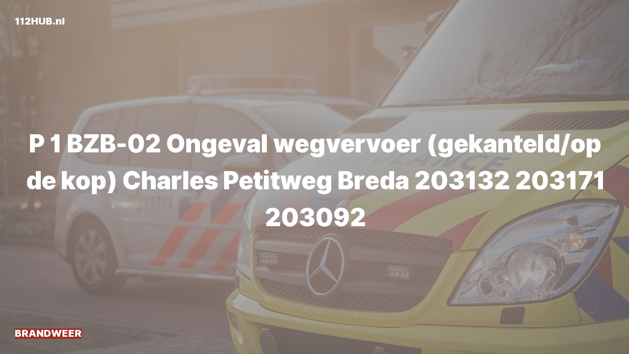 Deelafbeelding voor Brandweer met spoed voor verkeersongeval naar de Charles Petitweg in Breda.