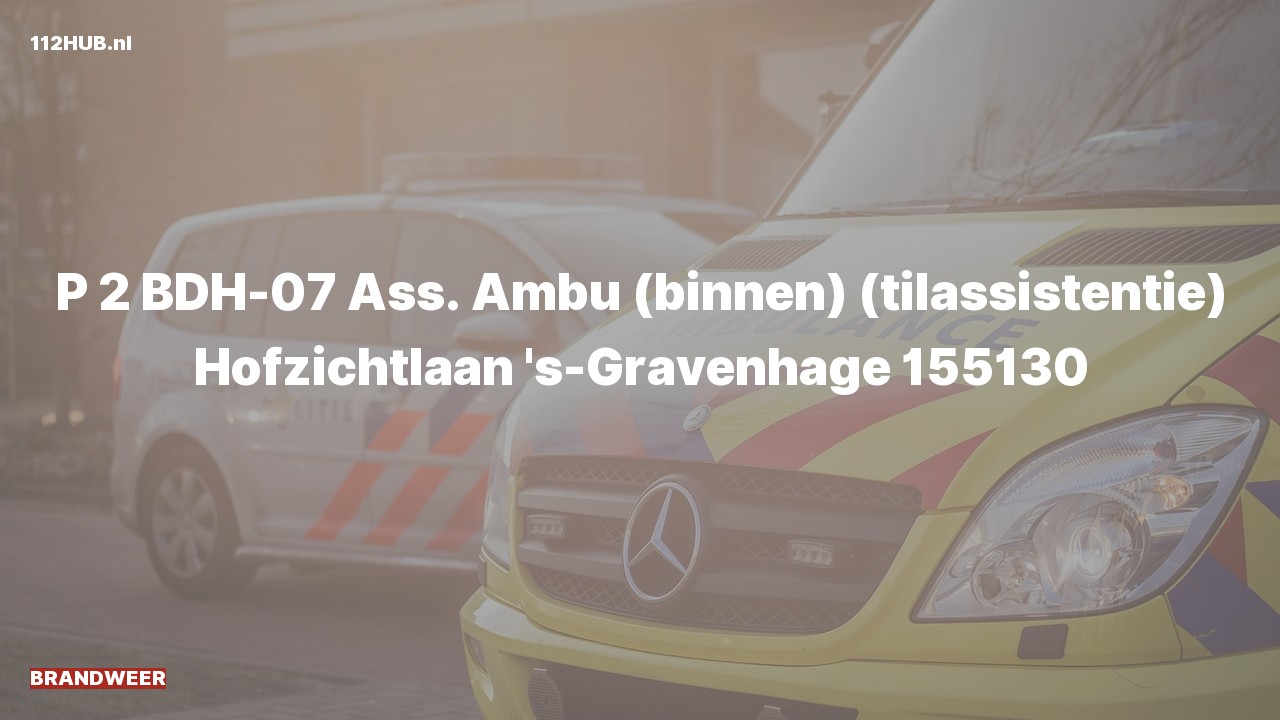 Deelafbeelding voor Brandweer met gepaste spoed voor ambulance-assistentie naar de Hofzichtlaan in 's-Gravenhage.