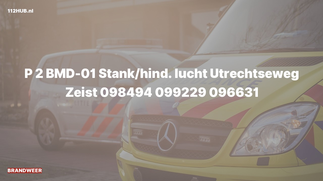 Deelafbeelding voor Brandweer met gepaste spoed voor stank of gaslucht naar de Utrechtseweg in Zeist.