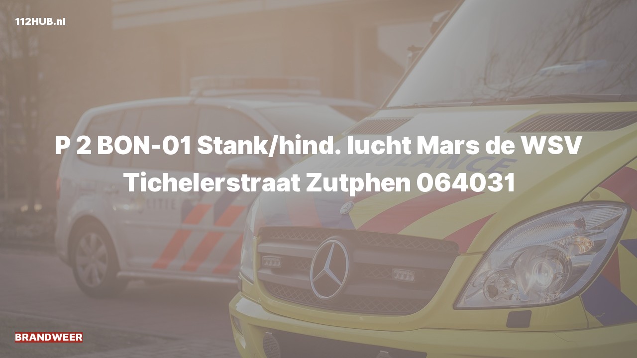 Deelafbeelding voor Brandweer met gepaste spoed voor stank of gaslucht naar de Tichelerstraat in Zutphen.
