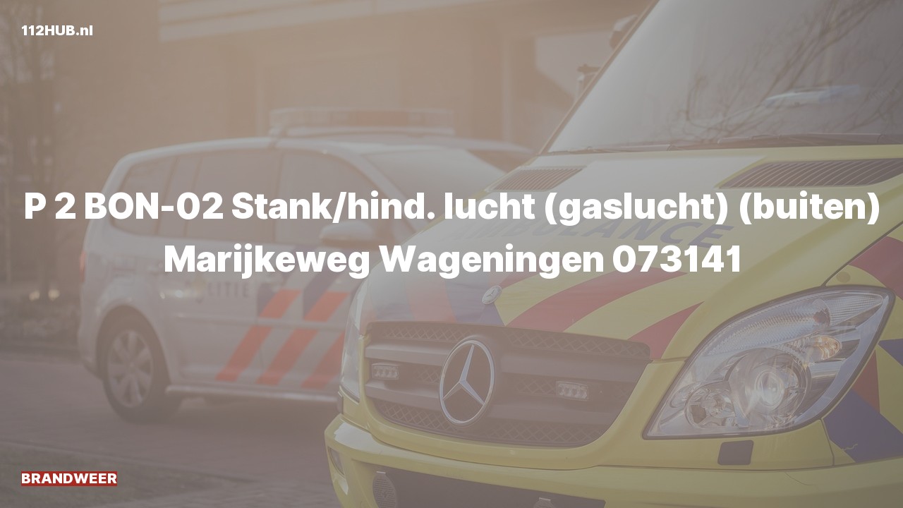 Deelafbeelding voor Brandweer met gepaste spoed voor stank of gaslucht naar de Marijkeweg in Wageningen.