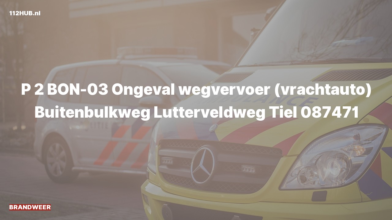 Deelafbeelding voor Brandweer met gepaste spoed voor verkeersongeval naar de Lutterveldweg in Tiel.