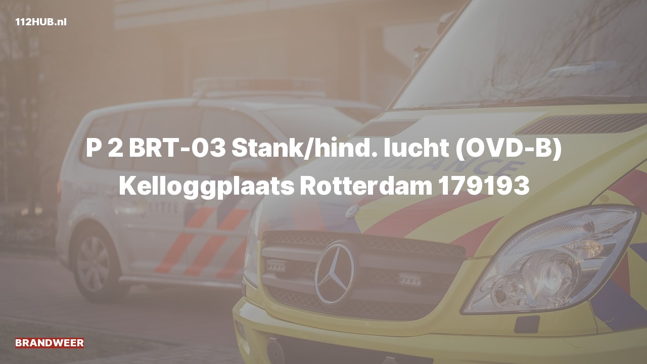 Deelafbeelding voor Brandweer met gepaste spoed voor stank of gaslucht naar de Kelloggplaats in Rotterdam.