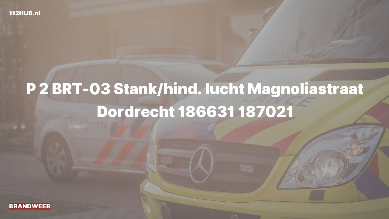 Deelafbeelding voor Brandweer met gepaste spoed voor stank of gaslucht naar de Magnoliastraat in Dordrecht.