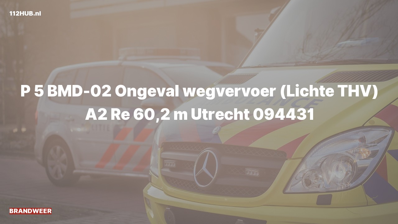 Deelafbeelding voor De brandweer is uitgerukt voor een verkeersongeval op de A2 bij hectometerpaaltje 60.2