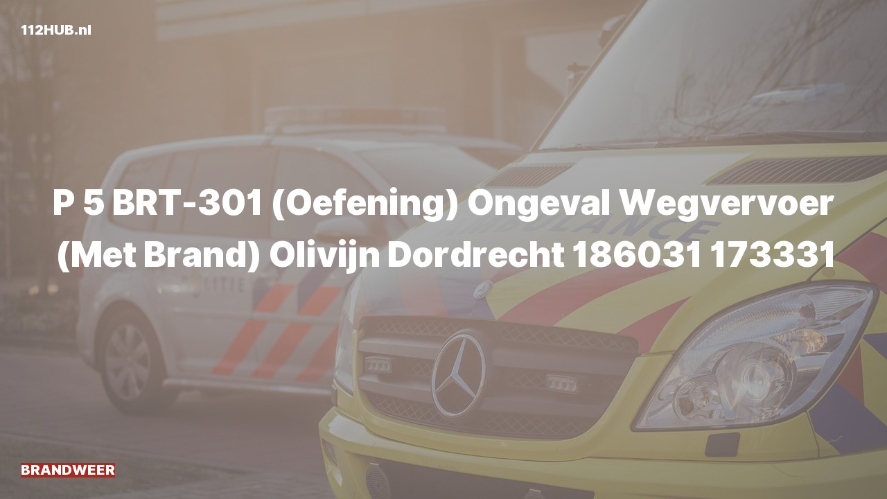 Deelafbeelding voor Brandweer (oefening) voor verkeersongeval naar de Olivijn in Dordrecht.
