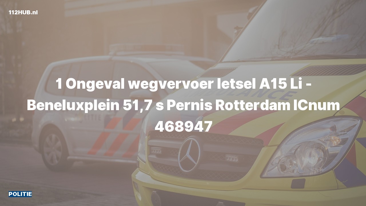 Deelafbeelding voor Politie voor verkeersongeval op de A15 bij hectometerpaaltje 51.7.