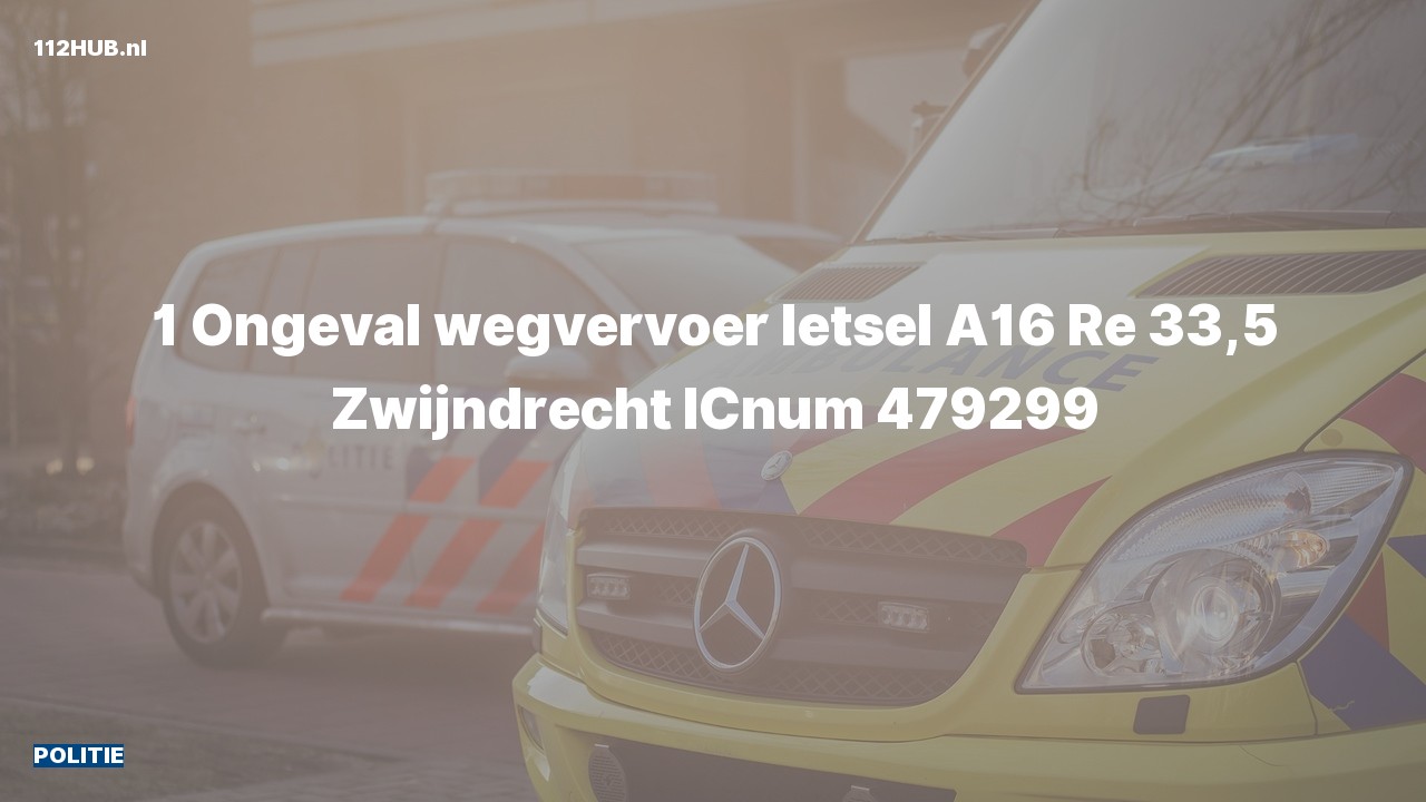 Deelafbeelding voor Politie voor verkeersongeval op de A16 bij hectometerpaaltje 33.5.