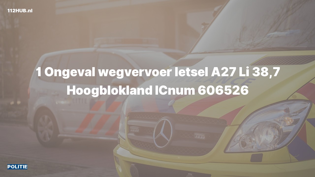Deelafbeelding voor De politie is uitgerukt voor een verkeersongeval op de A27 bij hectometerpaaltje 38.7