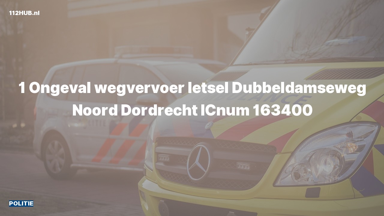 Deelafbeelding voor De politie is uitgerukt voor een verkeersongeval naar de Dubbeldamseweg Noord in Dordrecht