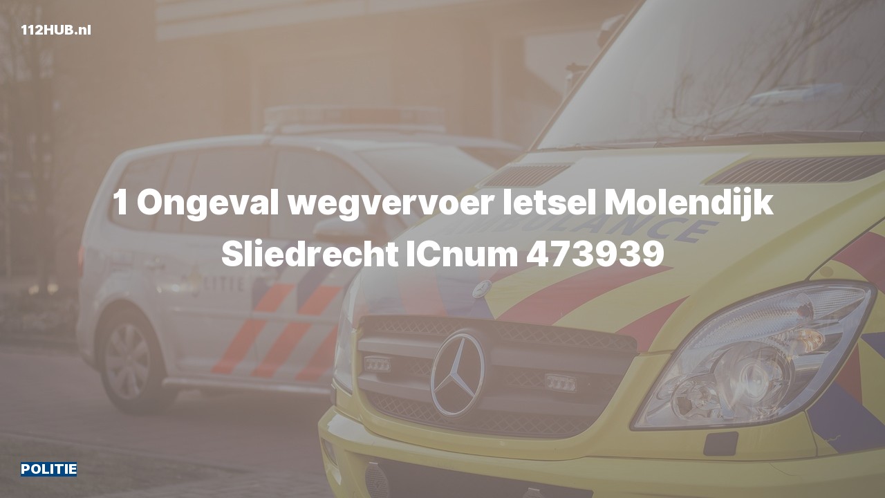 Deelafbeelding voor Politie voor verkeersongeval naar de Molendijk in Sliedrecht.