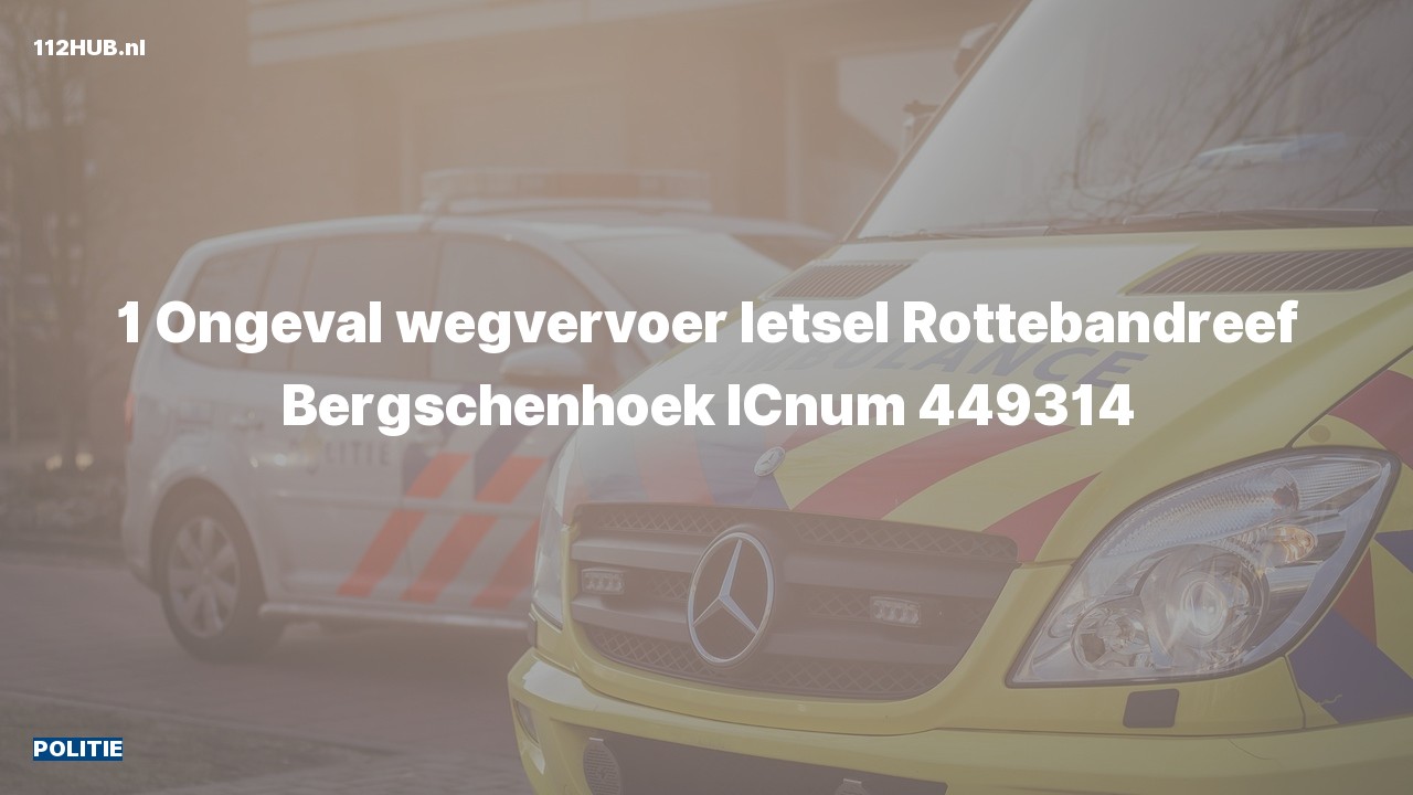 Deelafbeelding voor Politie voor verkeersongeval naar de Rottebandreef in Bergschenhoek.