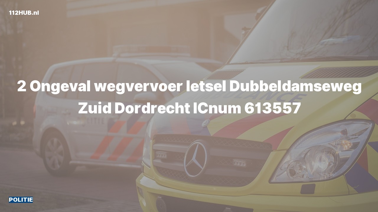 Deelafbeelding voor De politie is uitgerukt voor een verkeersongeval naar de Dubbeldamseweg Zuid in Dordrecht