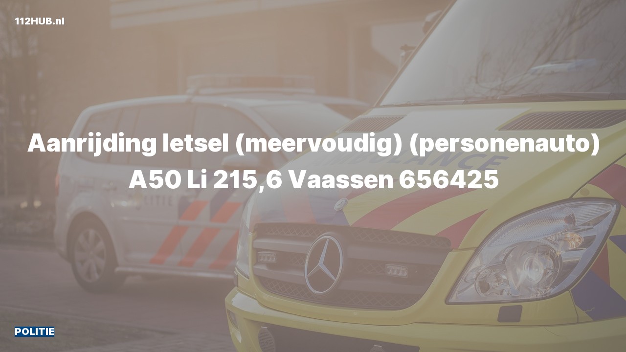 Deelafbeelding voor De politie is uitgerukt voor een aanrijding op de A50 bij hectometerpaaltje 215.6