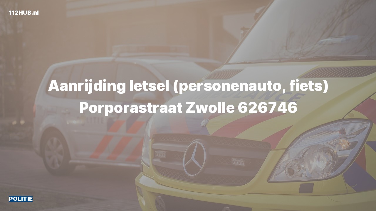 Deelafbeelding voor Politie voor aanrijding met letsel naar de Porporastraat in Zwolle.