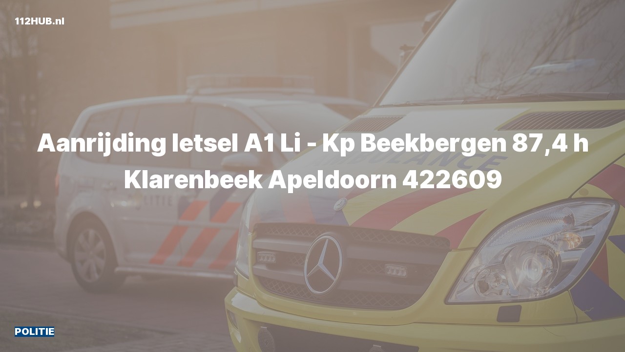 Deelafbeelding voor De politie is uitgerukt voor een aanrijding op de A1 bij hectometerpaaltje 87.4