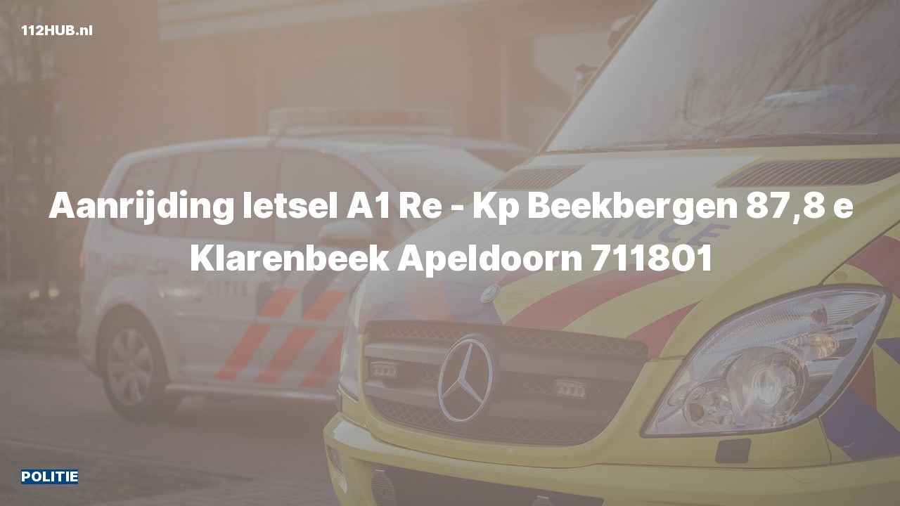 Deelafbeelding voor De politie is uitgerukt voor een aanrijding op de A1 bij hectometerpaaltje 87.8