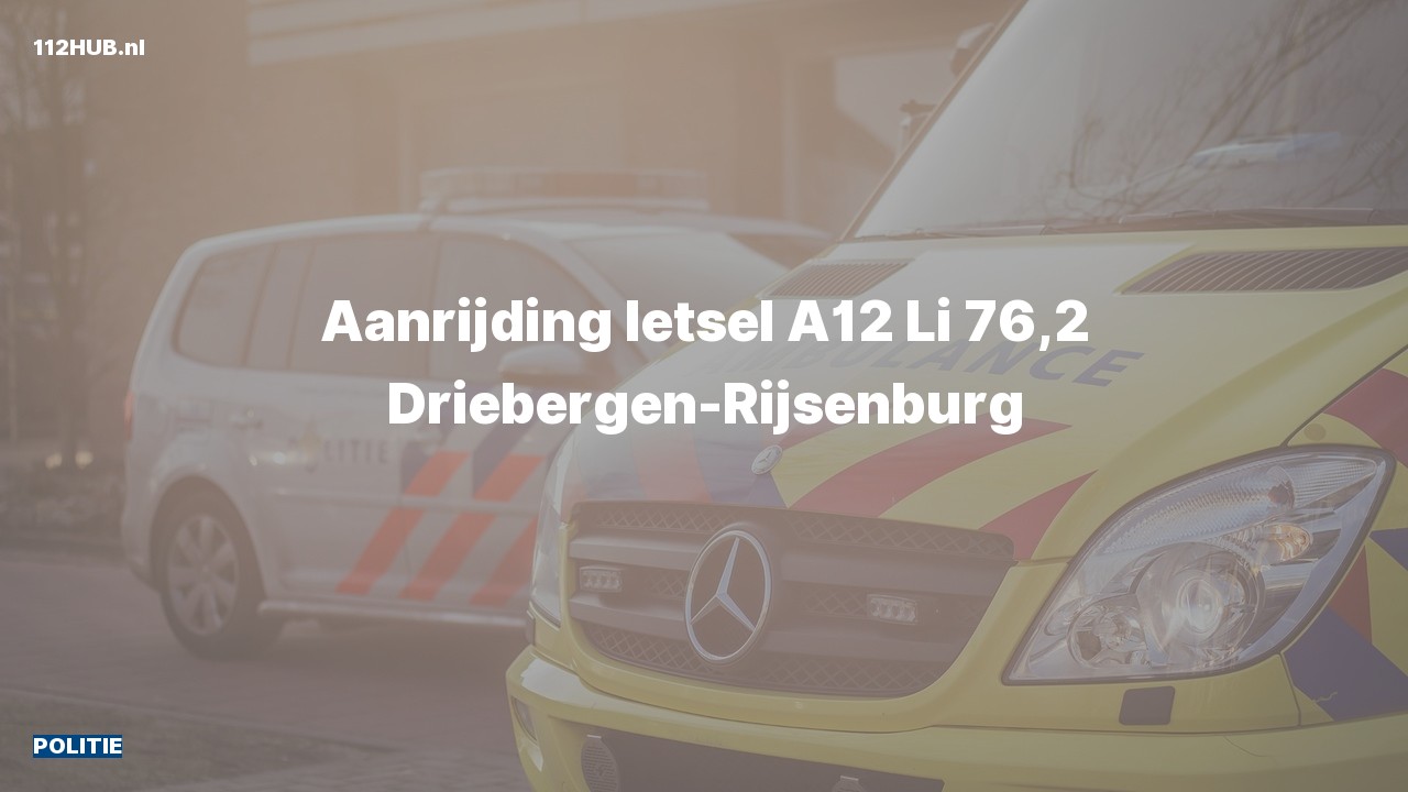 Deelafbeelding voor De politie is uitgerukt voor een aanrijding op de A12 bij hectometerpaaltje 76.2
