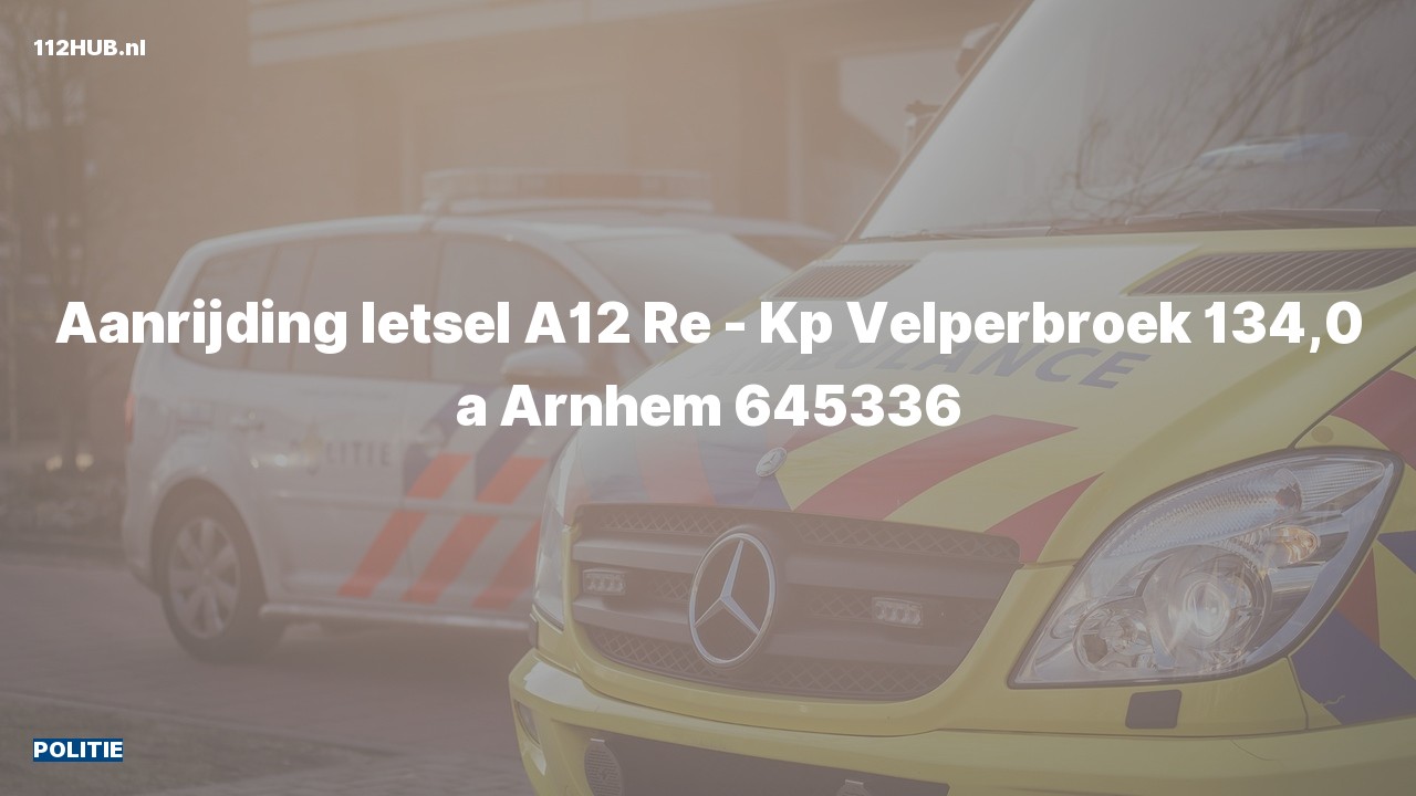 Deelafbeelding voor Politie voor aanrijding met letsel op de A12 bij hectometerpaaltje 134.