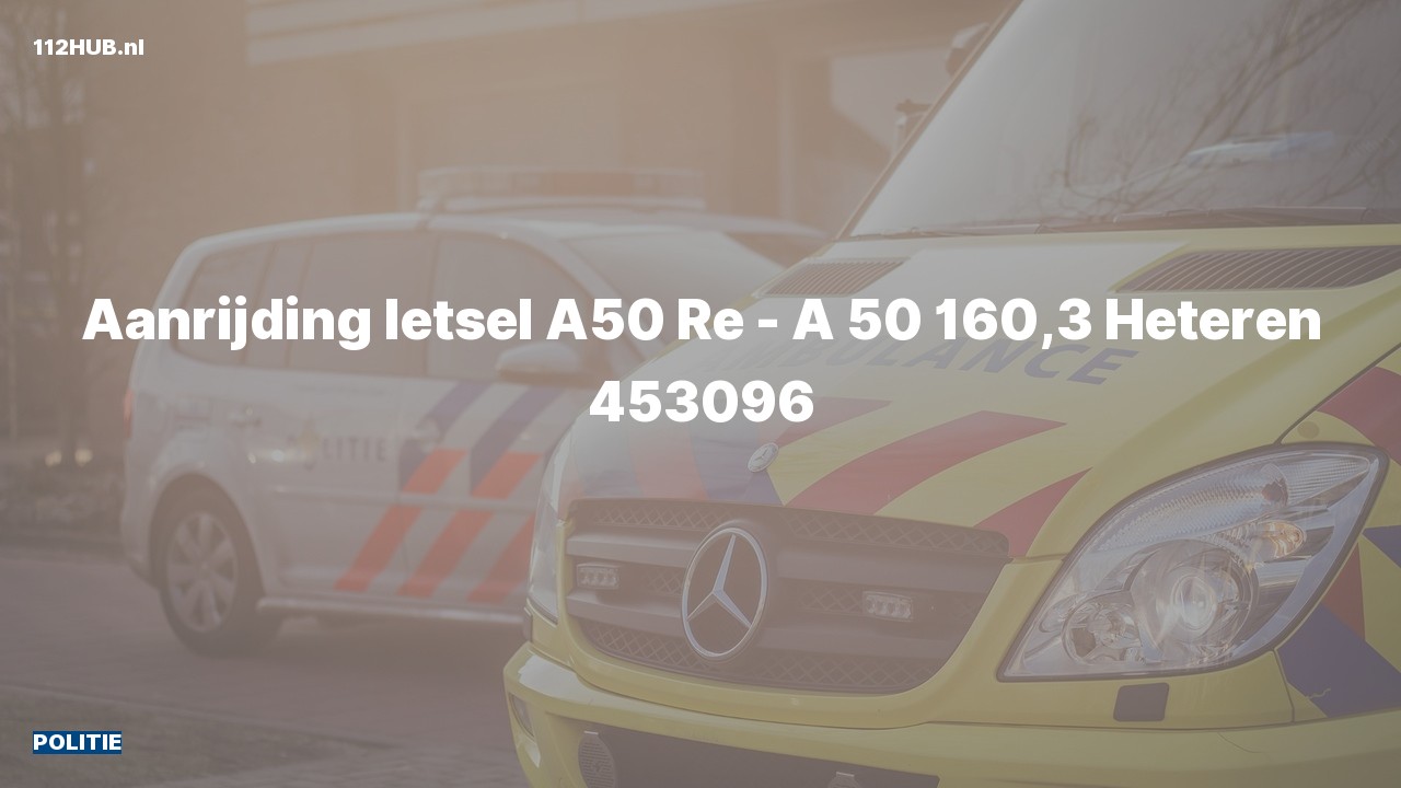 Deelafbeelding voor De politie is uitgerukt voor een aanrijding op de A50 bij hectometerpaaltje 160.3