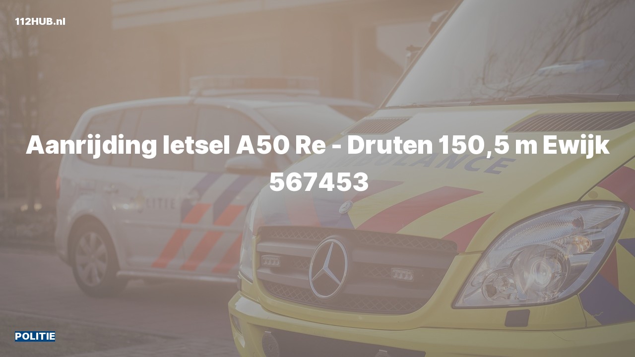 Deelafbeelding voor Politie voor aanrijding met letsel op de A50 bij hectometerpaaltje 150.5.