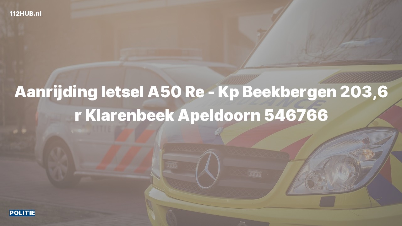 Deelafbeelding voor Politie voor aanrijding met letsel op de A50 bij hectometerpaaltje 203.6.