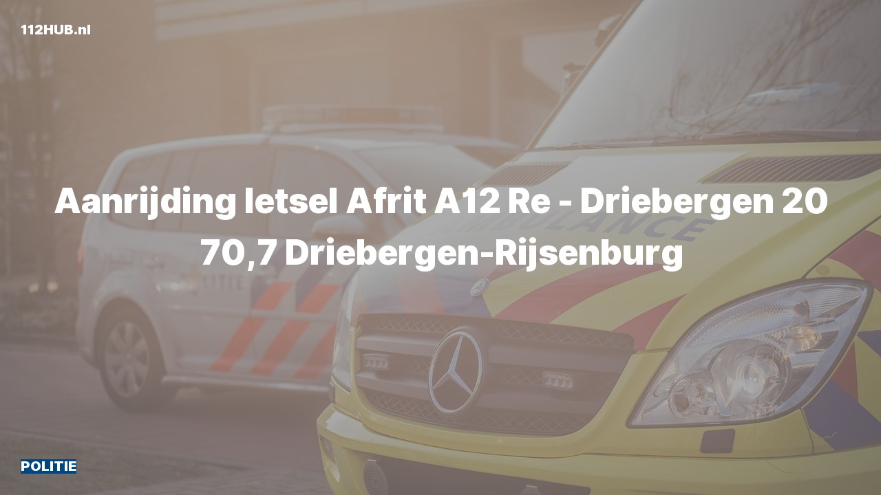 Deelafbeelding voor De politie is uitgerukt voor een aanrijding op de A12 bij hectometerpaaltje 70.7