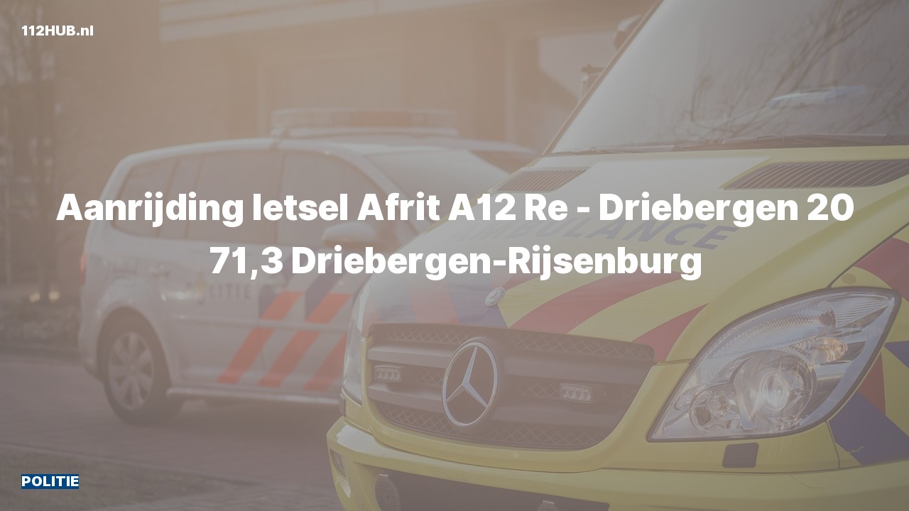 Deelafbeelding voor De politie is uitgerukt voor een aanrijding op de A12 bij hectometerpaaltje 71.3
