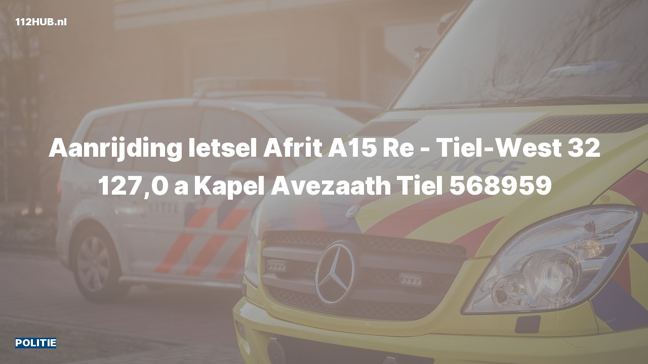 Deelafbeelding voor Politie voor aanrijding met letsel op de A15 bij hectometerpaaltje 127.