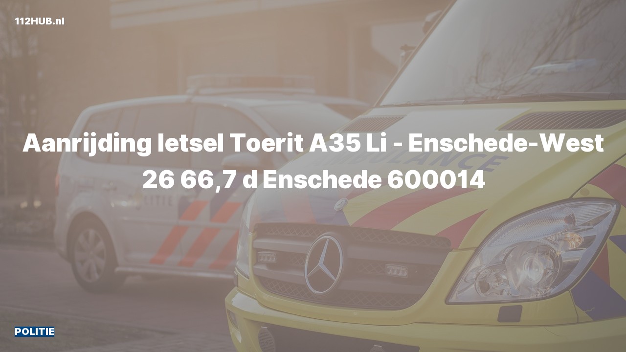 Deelafbeelding voor Politie voor aanrijding met letsel op de A35 bij hectometerpaaltje 66.7.