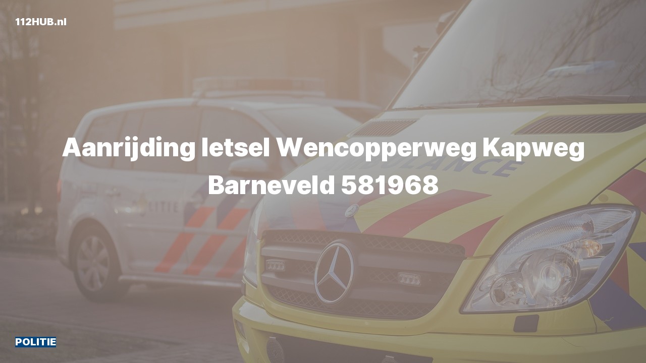 Deelafbeelding voor Politie voor aanrijding met letsel naar de Wencopperweg in Barneveld.