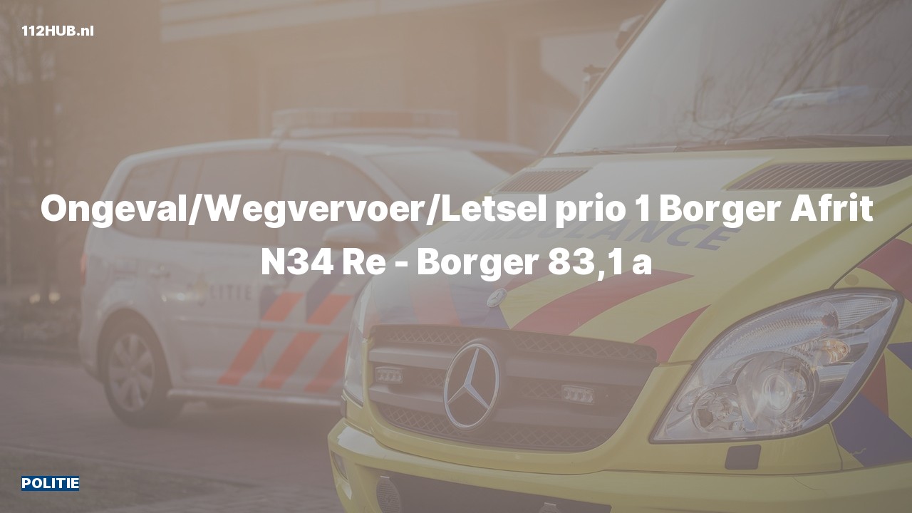 Deelafbeelding voor Politie met spoed voor ongeval met letsel op de N34 bij hectometerpaaltje 83.1.