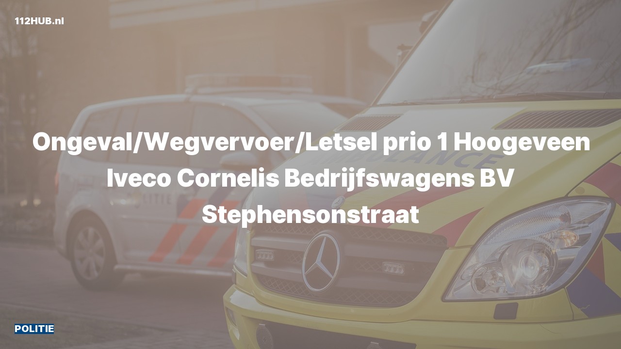 Deelafbeelding voor Politie met spoed voor ongeval met letsel naar de Stephensonstraat in Hoogeveen.
