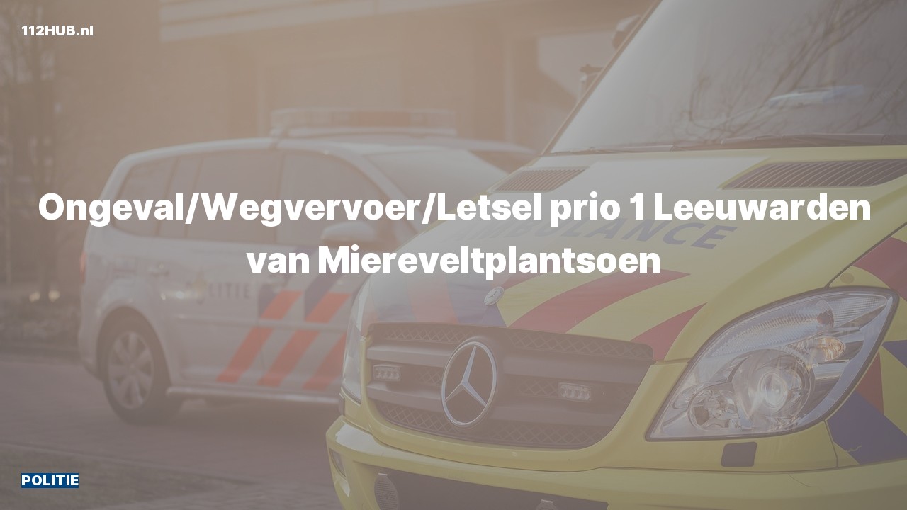 Deelafbeelding voor Politie met spoed voor ongeval met letsel naar de van Miereveltplantsoen in Leeuwarden.