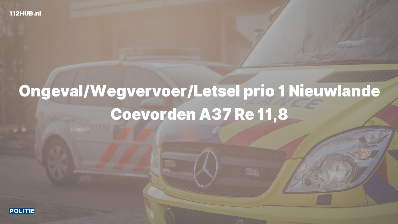 Deelafbeelding voor De politie is met spoed uitgerukt voor een ongeval met letsel op de A37 bij hectometerpaaltje 11.8