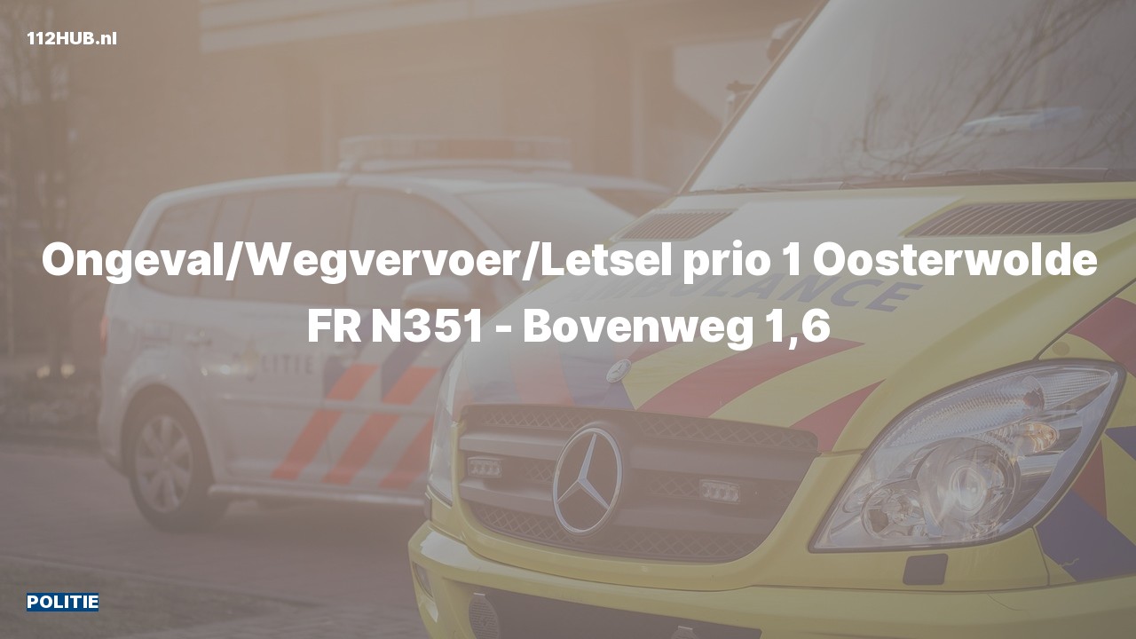 Deelafbeelding voor Politie met spoed voor ongeval met letsel op de N351 bij hectometerpaaltje 1.6.