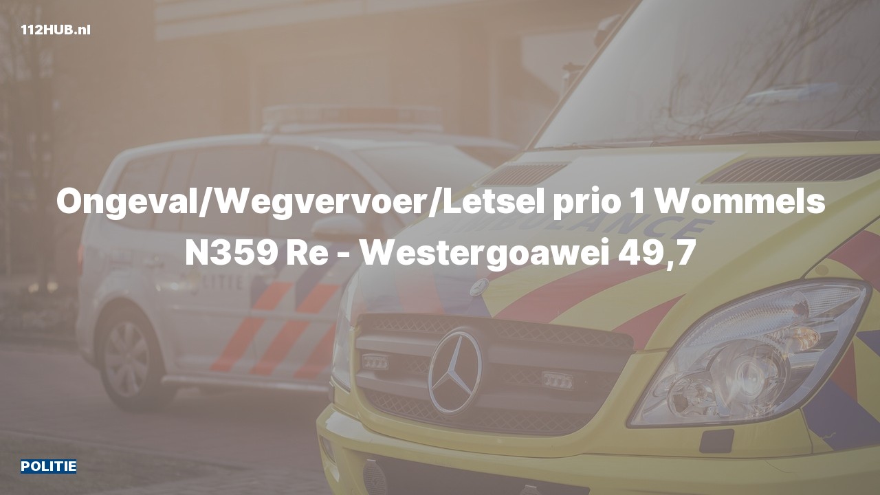 Deelafbeelding voor De politie is met spoed uitgerukt voor een ongeval met letsel op de N359 bij hectometerpaaltje 49.7
