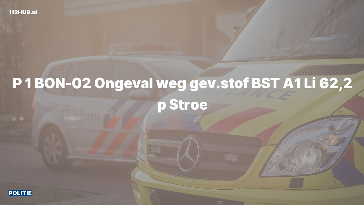 Deelafbeelding voor Politie met spoed voor verkeersongeval op de A1 bij hectometerpaaltje 62.2.