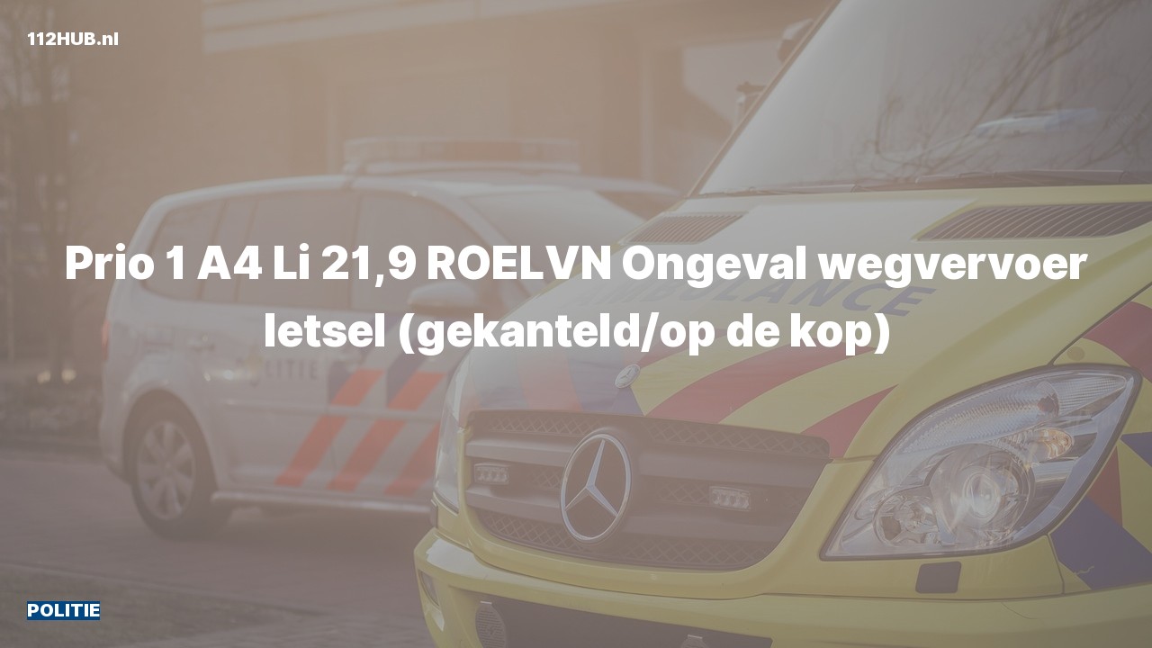 Deelafbeelding voor Politie met spoed voor verkeersongeval op de A4 bij hectometerpaaltje 21.9.