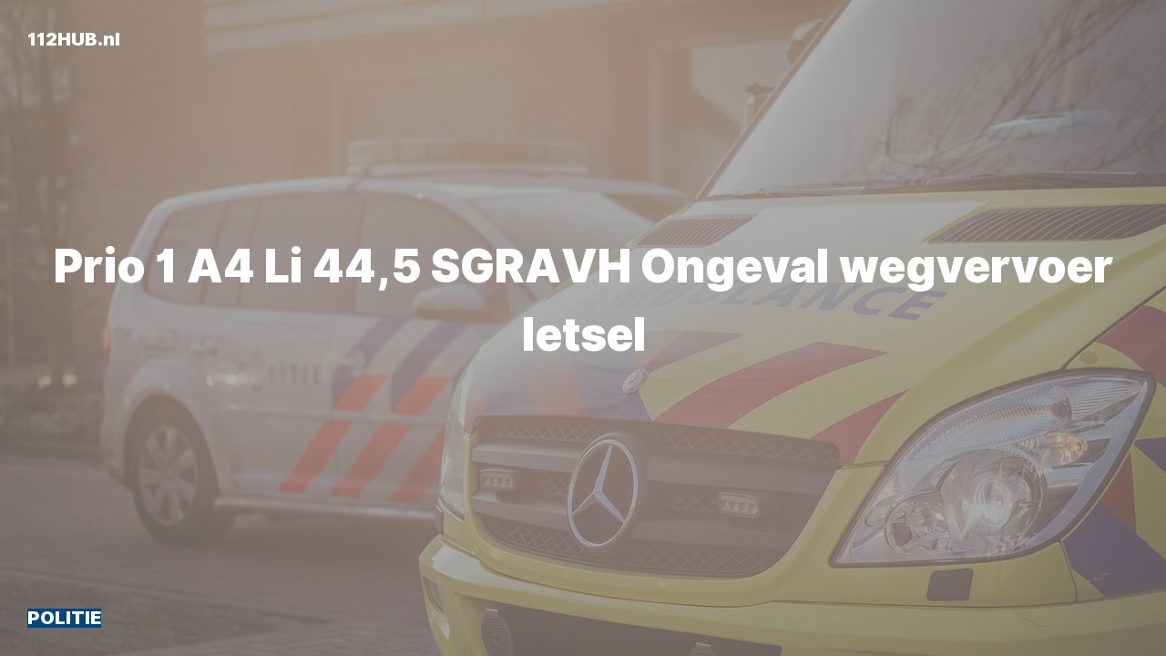 Deelafbeelding voor Politie met spoed voor verkeersongeval op de A4 bij hectometerpaaltje 44.5.