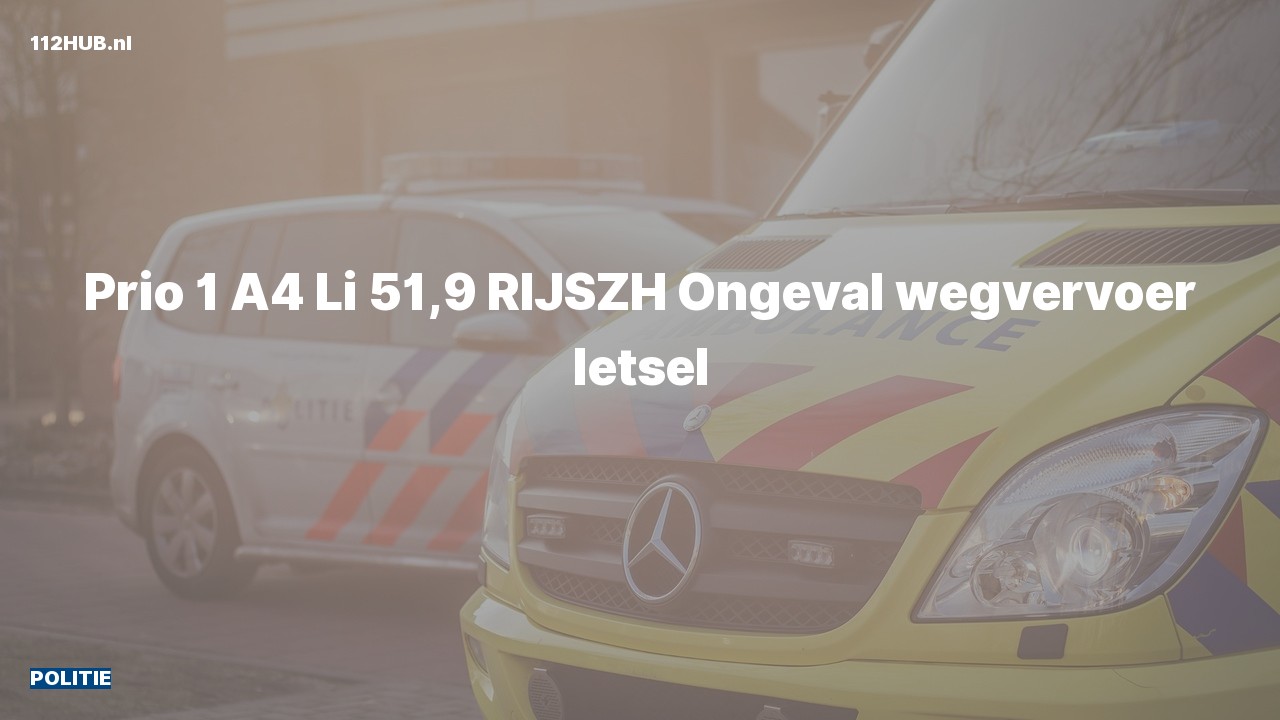 Deelafbeelding voor Politie met spoed voor verkeersongeval op de A4 bij hectometerpaaltje 51.9.